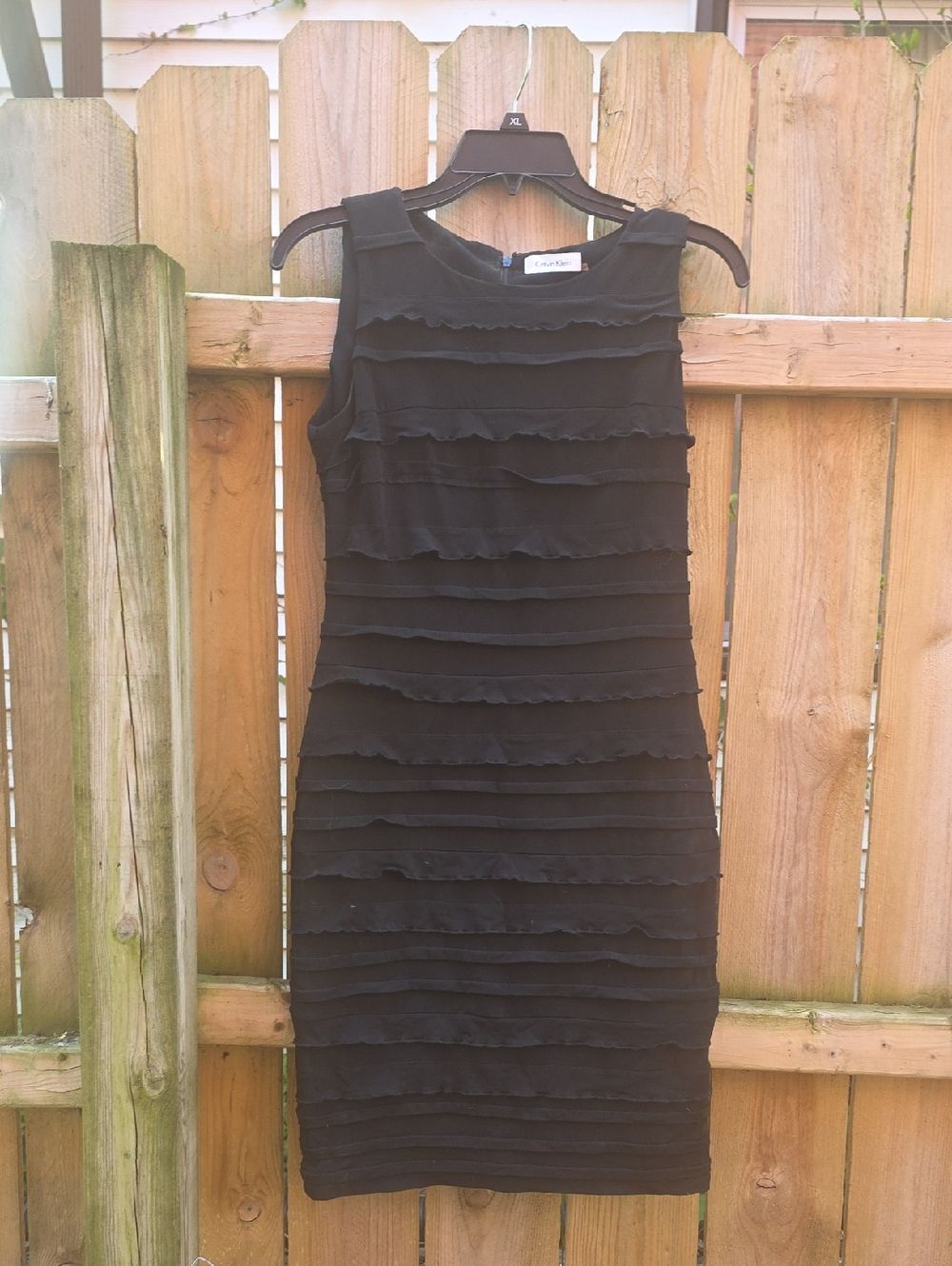 Calvin Klein Black Sleeveless Tiered Ruffle Midi Dress